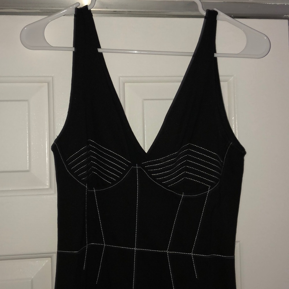 Black dress with white stitching